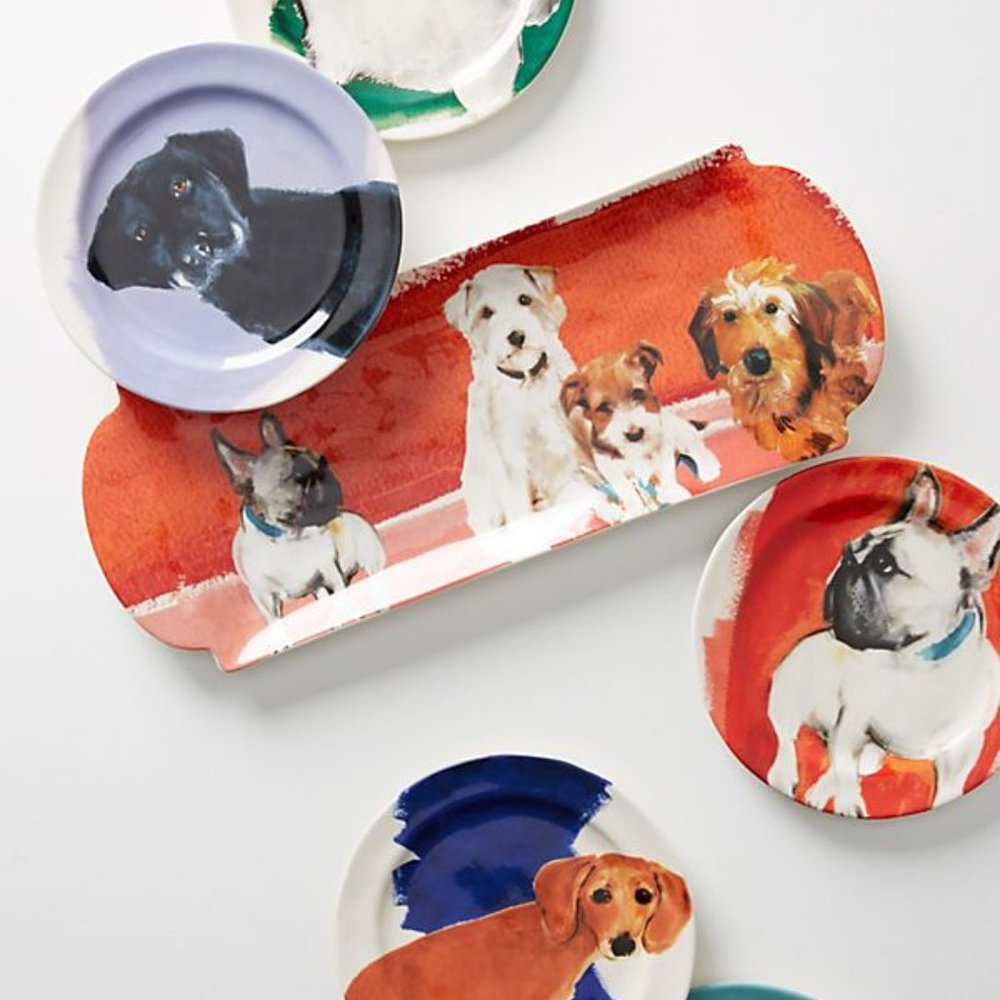 Anthropologie FRENCHIE & Friends Dog-a-Day Serving Platter Animal Lover summer